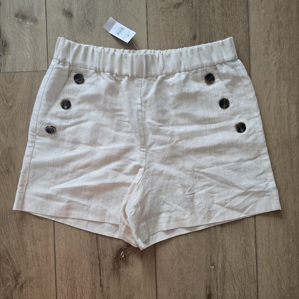 Ann Taylor Cream High Waist Shorts with Button Detail
